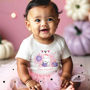 T-shirt Pour Bébé Halloween mignon Fantôme Boo rose violet Nom de la