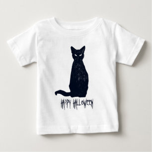 T-shirt Pour Bébé Halloween noir chat Silhouette