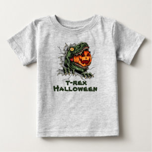 T-shirt Pour Bébé Halloween T-rex tête mange Halloween citrouille
