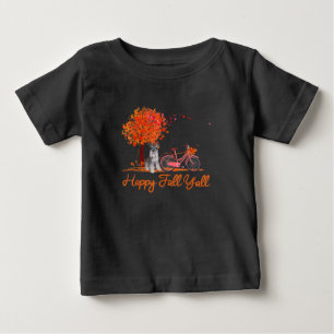T-shirt Pour Bébé Happy Fall Yall Funny Schnauzer Dog Autumn Bicycle