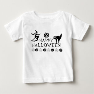 T-shirt Pour Bébé Happy Halloween noir blanc éffrayant