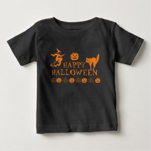 T-shirt Pour Bébé Happy Halloween noir orange éffrayant bébé