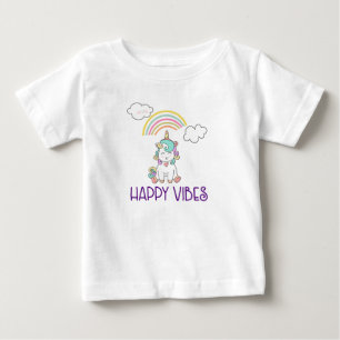 T-shirt Pour Bébé Happy Vibes Typographie mignonne souriant Unicorn
