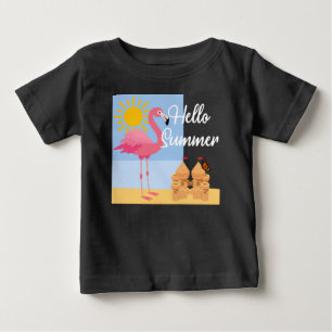 T-shirt Pour Bébé Hello Summer Pink Flamant rose Design - Baby Fine