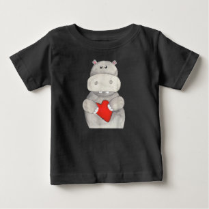 T-shirt Pour Bébé Hippopotame mignon tenant le coeur Love Hippo