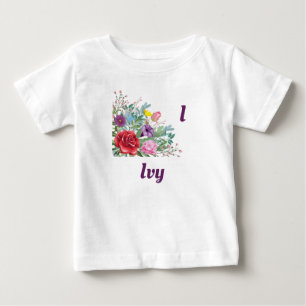T-shirt Pour Bébé I Ivy Personnaliser Nom de la lettre, Fleurs Roses