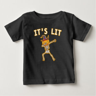 T-SHIRT POUR BÉBÉ IL EST ÉCLAIRÉ - DABBING HALLOWEEN CITROUILLE SKEL