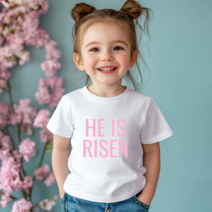 T-shirt Pour Bébé Il Est Ressuscité   Chrétien rose mignon