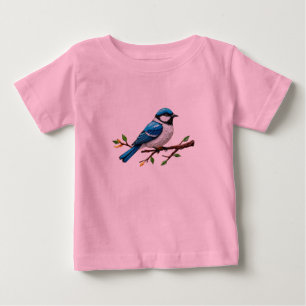 T-shirt Pour Bébé Illustration d'oiseau chanteur bleu sur une branch