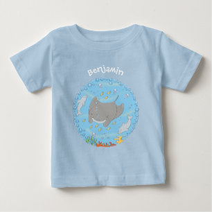 T-shirt Pour Bébé Illustration d'une mignonne raie manta et de bulle