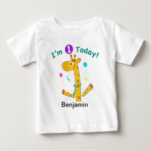 T-shirt Pour Bébé I'm One Today - Giraffe Design