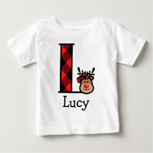 T-shirt Pour Bébé Initiale L de combinaison de plaid de Noël du