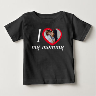 T-shirt Pour Bébé J'aime coeur ma maman photo personnalisée noir