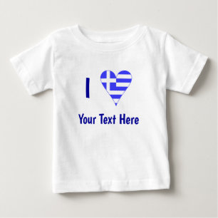 T-shirt Pour Bébé Je (drapeau grec en forme de coeur) Votre Texte