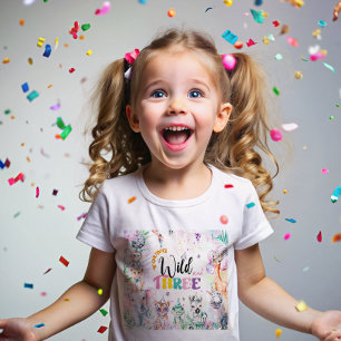 T-shirt Pour Bébé Jeune sauvage et trois animaux Safari Fille Annive