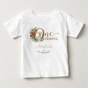 T-shirt Pour Bébé Joli Anniversaire Bohème Rose Alpaga 1 an