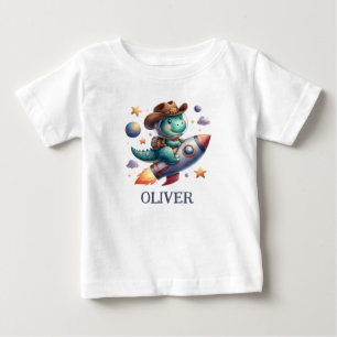 T-shirt Pour Bébé Joli Cow-Boy de l'Espace Dinosaure Chevauchant une
