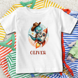 T-shirt Pour Bébé Joli cow-boy de l'espace Trex sur une fusée spatia