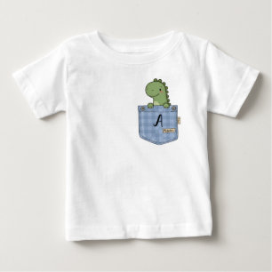 T-shirt Pour Bébé Joli dinosaure sortant de la poche avec initiale