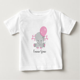 T-shirt Pour Bébé Joli Eléphant Rose fille bébé Monogramme