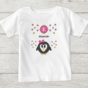 T-shirt Pour Bébé joli nom de manchot étoiles rose jaune