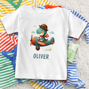 T-shirt Pour Bébé Joli petit dinosaure Trex pilotant un avion