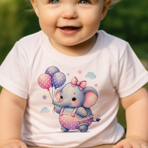 T-shirt Pour Bébé Joli petit éléphant tenant des ballons Anniversair