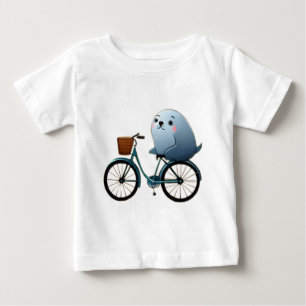 T-shirt Pour Bébé Joli petit sceau de dessin animé sur un vélo
