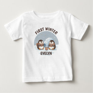 T-shirt Pour Bébé Joli « Premier Hiver » Pengouin Jalons