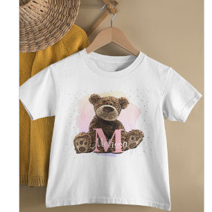 T-shirt Pour Bébé Joli Teddy Ourson en aquarelle avec prénom enfant