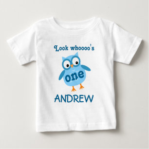 T-shirt Pour Bébé Jolie 1er anniversaire Boy Owl Blue A01