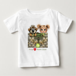 T-shirt Pour Bébé Jolie fille qui regarde et mignon chien qui regard