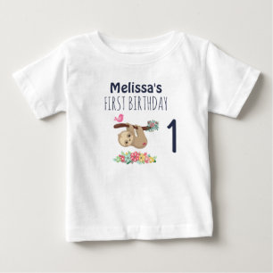 T-shirt Pour Bébé Jolie Sloth Brown pendue à l'envers 1er anniversai