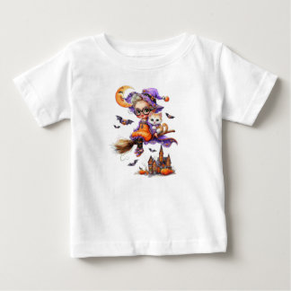 T-shirt Pour Bébé Jolie sorcière et chaton dans une chambre