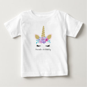 T-shirt Pour Bébé Jolie Unicorne Purple Floral Premier Anniversaire