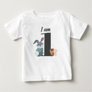 T-shirt Pour Bébé Joyeux 1er Anniversaire Écureuil Lapin