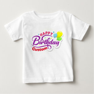 T-shirt Pour Bébé Joyeux Anniversaire Moderne Élégant Nom Customisé 