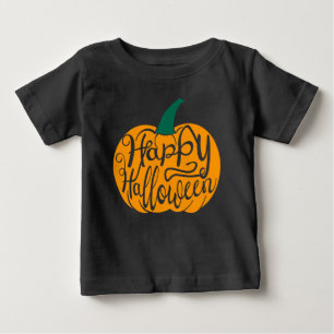 T-shirt Pour Bébé Joyeux Halloween lettrage sur citrouille sculptée