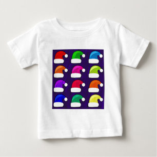 T-shirt Pour Bébé Joyeux Noël Chapeaux de Noël Rouge Bleu pourpre Ve