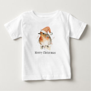T-shirt Pour Bébé Joyeux Noël Hiver Rougegorge Oiseau Faune Élégant