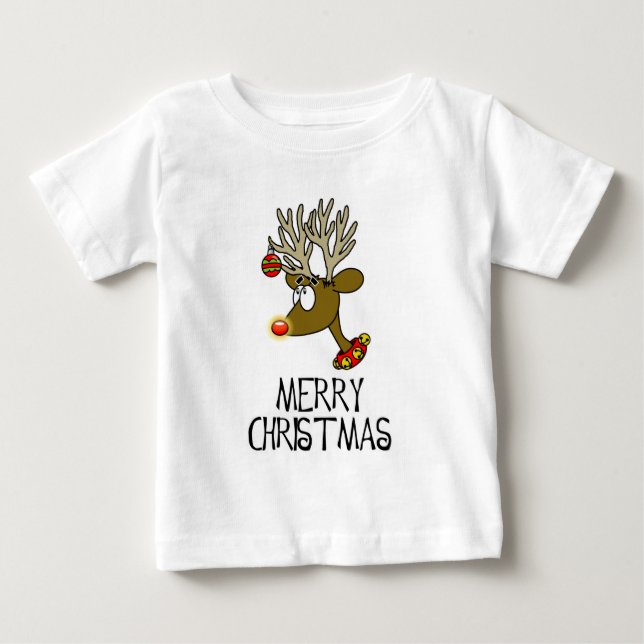 T-shirt Pour Bébé Joyeux Noël Reindeer bébé Tee (Devant)