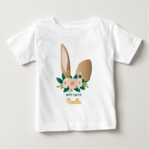 T-shirt Pour Bébé Joyeux Pâques ! Porte-tête florale de lapin Brown