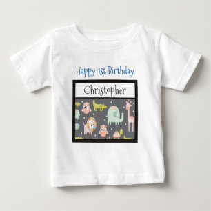 T-shirt Pour Bébé Joyeux premier anniversaire Safari Animaux Motif