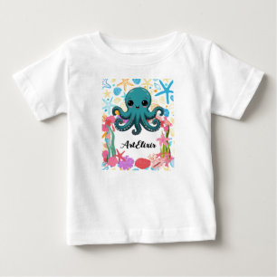 T-shirt Pour Bébé Kawaii sous la pieuvre de mer