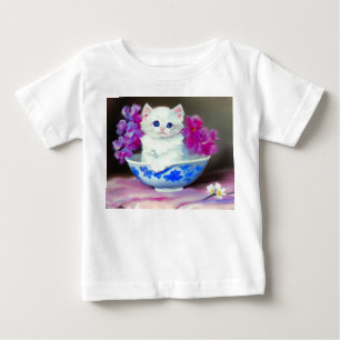 T-shirt Pour Bébé Kitten blanc vintage aux fleurs roses