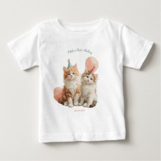 T-shirt Pour Bébé Kitty Party d'anniversaire Chat Mignon Aquarelle