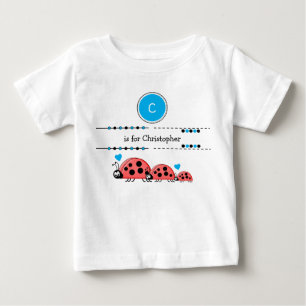 T-shirt Pour Bébé Ladybugs ajouter nom noir et bleu