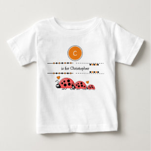 T-shirt Pour Bébé Ladybugs ajouter nom noir et orange