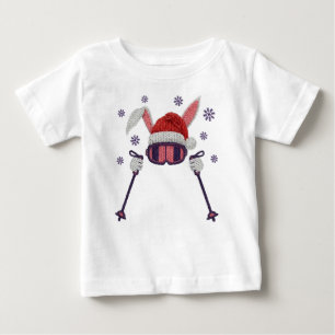 T-shirt Pour Bébé Lapin de ski en faux fil avec chapeau de Père Noël