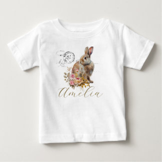 T-shirt Pour Bébé Lapin vintage français personnalisé avec des roses